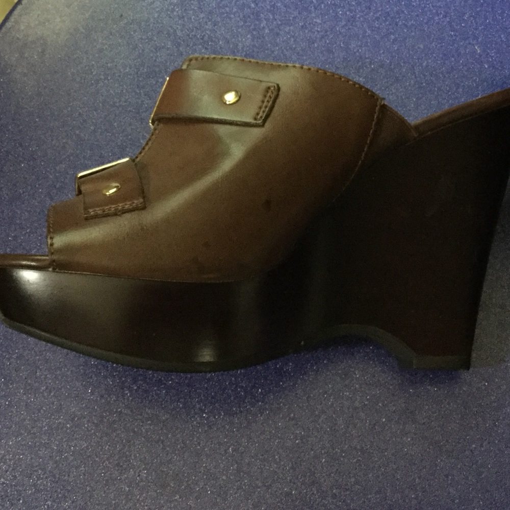 Nine West Brown Mule Platform Slip-On Heels Size 5